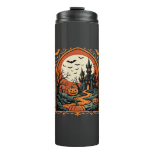 Termo Arte vectorial de luna de calabaza de castillo emb
