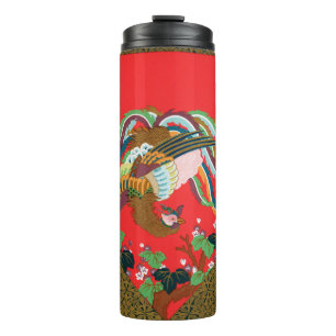 Termo Arte vintage del pájaro fénix rojo japonés G.A. Au
