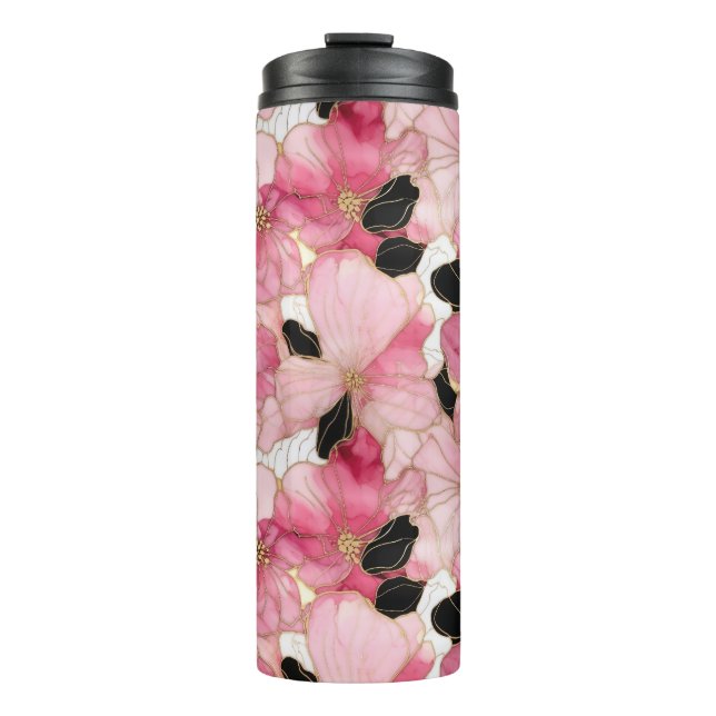 Termo Artistic Pink Blooms Black Ink Abstract (Anverso)