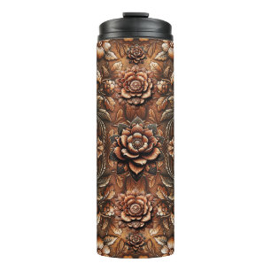 Termo Aspecto de Cuero Falso Floral Vintage Repujado