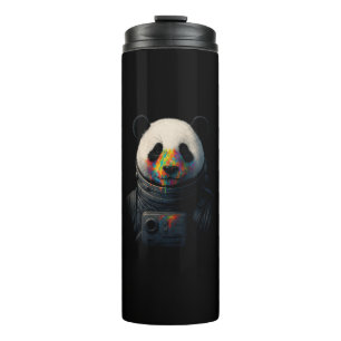 Termo Astronauta Panda con Salpicadura de Pintura Neon