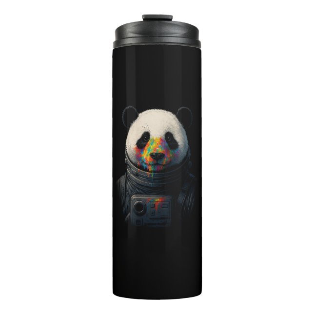 Termo Astronauta Panda con Salpicadura de Pintura Neon  (Anverso)