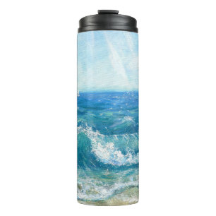 Termo Ataque de verano, olas azules, pintura acrílica.
