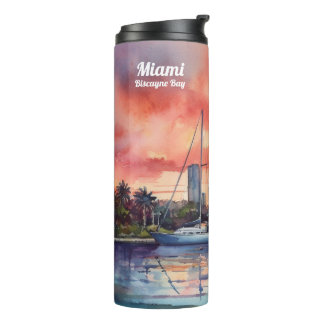 Termo Atardecer acuarela sobre Miami desde la bahía de B