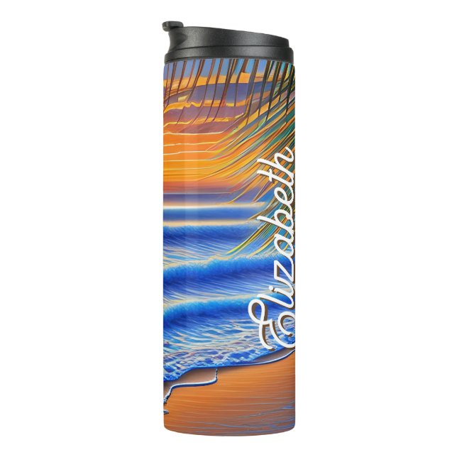 Termo Atardecer caribeño con nombre personalizado (Rotado hacia la derecha)