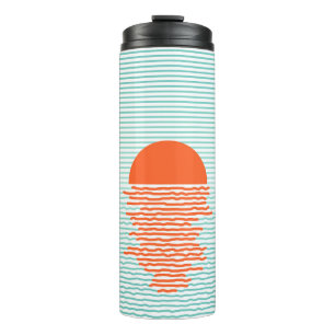 Termo Atardecer en el océano - fondo a rayas. ilustracio