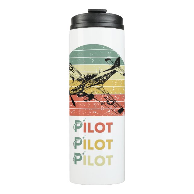 Termo Atardecer retro vintage, piloto de aviones, aviaci (Anverso)