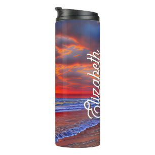 Termo Atardecer tropical con nombre personalizado