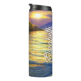 Termo Atardecer tropical transparente en el océano
