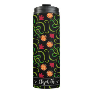 Termo Audaz Damask Floral Sunflower Boho Black Folk Art