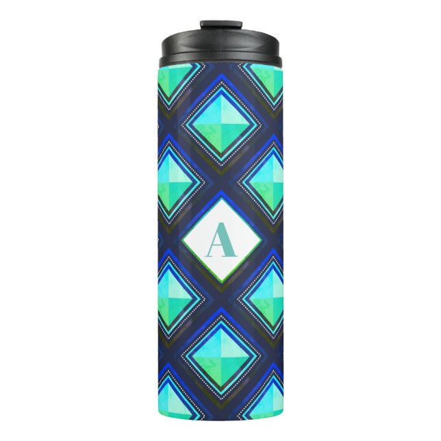 Termo Audaz Negrita Moderna Diamantes Geométricos Verde  (Anverso)