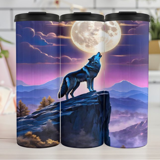 Termo Aúlles de lobo azul en la luna llena. (Subido por el creador)