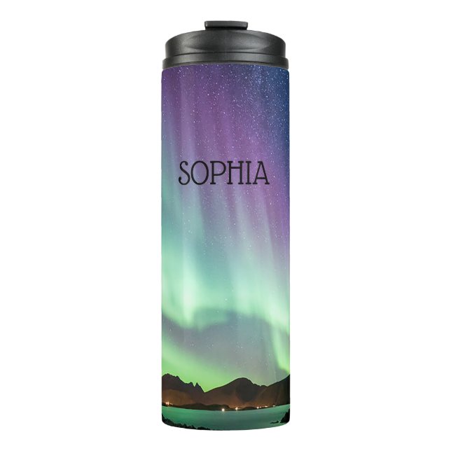 Termo Aurora borealis luces personalizadas con tu nombre (Anverso)
