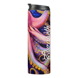 Termo Auténtico pulpo rosa con nombre personalizado