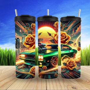 Termo Auto muscular de inspiración retro con arte floral