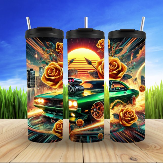 Termo Auto muscular de inspiración retro con arte floral (Subido por el creador)