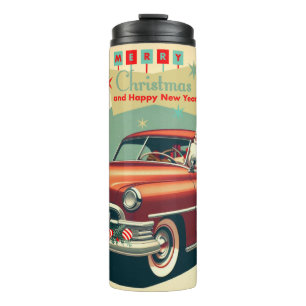 Termo Auto rojo vintage y Santa