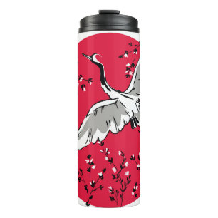 Termo Ave Crane dibujado a mano, pájaro de ilustracion g