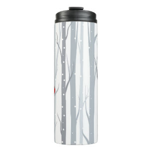 Termo Aves de invierno: Árboles grises, aves rojas