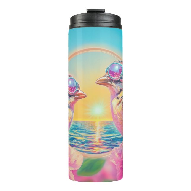 Termo Aves Guay con gafas de sol al atardecer (Anverso)