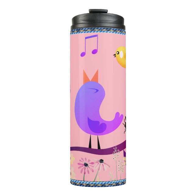 Termo Aves musicales (con iniciales) Tumbler térmico (Anverso)