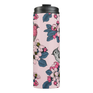 Termo Aves y flores en rosa