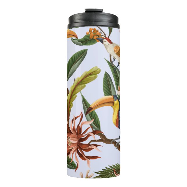Termo Aves y Flores: Patrón Vintage tropical. (Anverso)