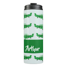 Termo Aviones voladores verdes sobre azul