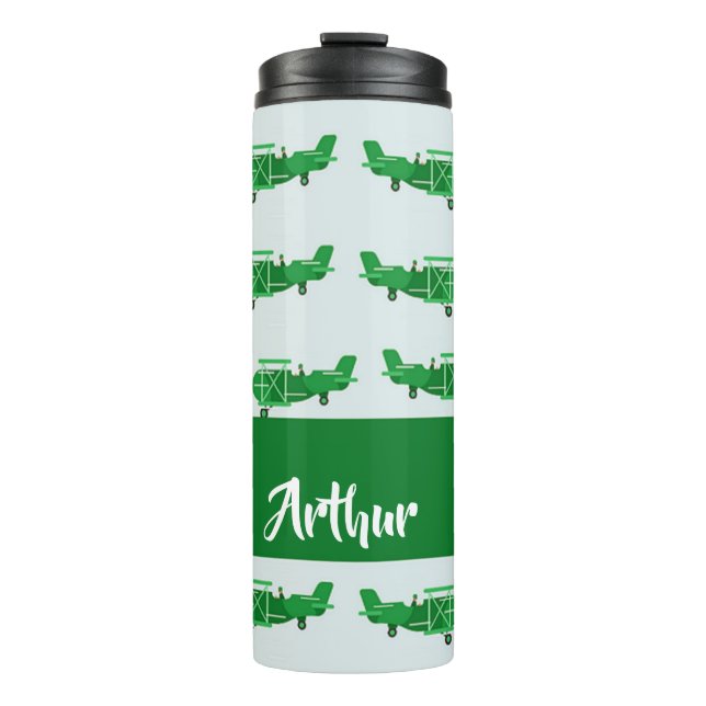 Termo Aviones voladores verdes sobre azul (Anverso)