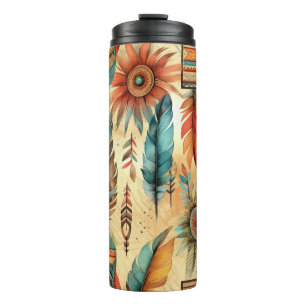 Termo Aztec Boho Tribal Blue Fethers