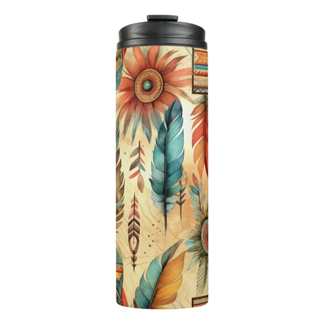 Termo Aztec Boho Tribal Blue Fethers (Anverso)