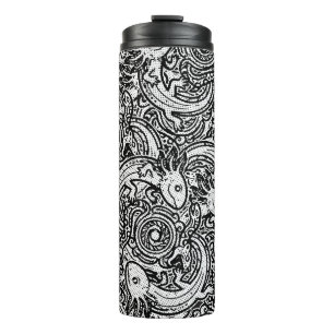 Termo Azteca Axolotl Xolotl Patrón Tribal Negro & Blanco