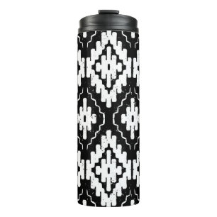 Termo Azteca Black-White: Impresión étnica vintage.