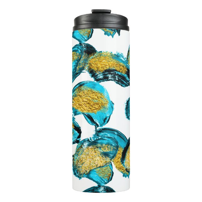 Termo azul acuático, turquesa, dorado. (Anverso)