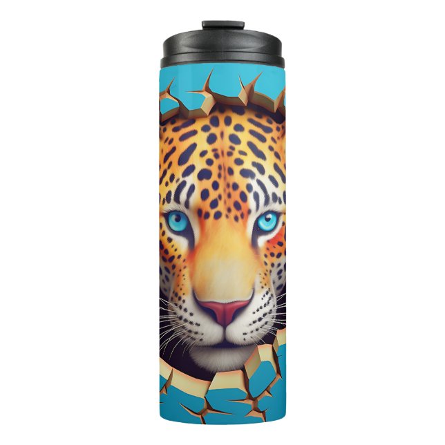 Termo Azul animal 3D de Leopardo moderno (Anverso)