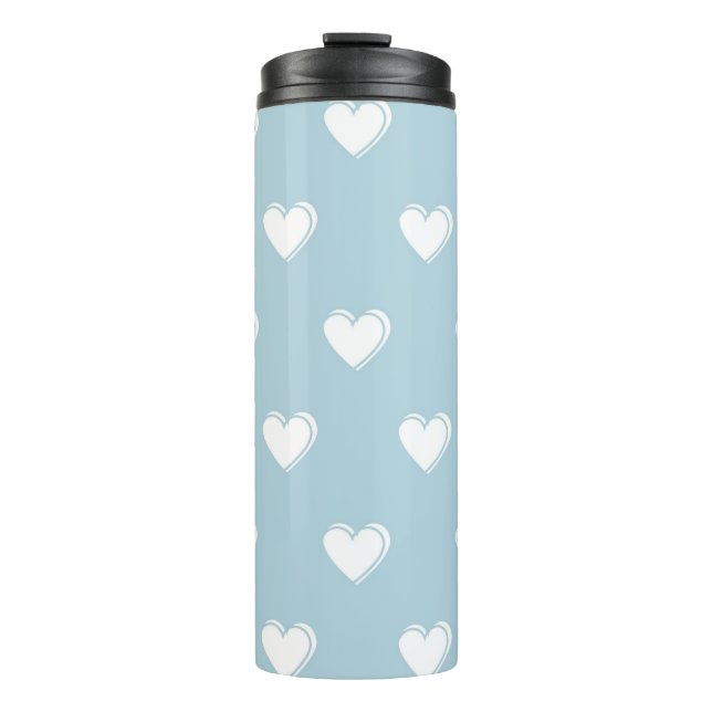 Termo Azul Blanco Patrón de Corazón Simple y Lindo (Anverso)