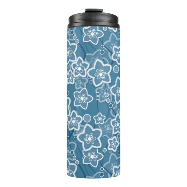 Termo azul con blanco, azul, flores, floral, rústico, fa (Anverso)