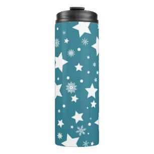 TERMO AZUL CON ESTRELLAS BLANCAS Y SNOWFLAKES