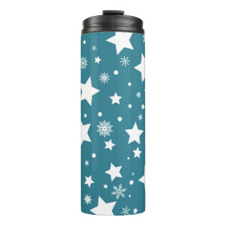 TERMO AZUL CON ESTRELLAS BLANCAS Y SNOWFLAKES
