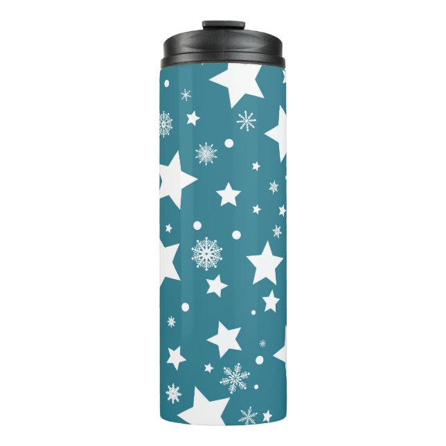 TERMO AZUL CON ESTRELLAS BLANCAS Y SNOWFLAKES (Anverso)