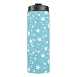 TERMO AZUL CON ESTRELLAS BLANCAS Y SNOWFLAKES