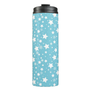 TERMO AZUL CON ESTRELLAS BLANCAS Y SNOWFLAKES