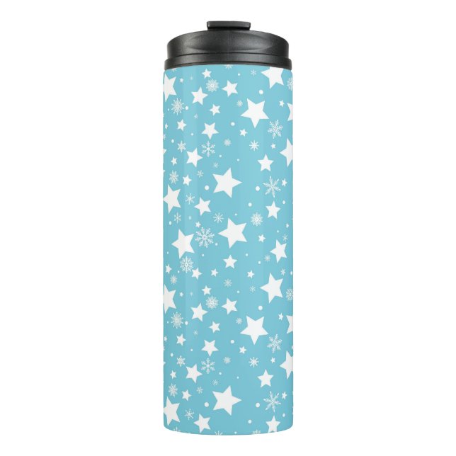 TERMO AZUL CON ESTRELLAS BLANCAS Y SNOWFLAKES (Anverso)