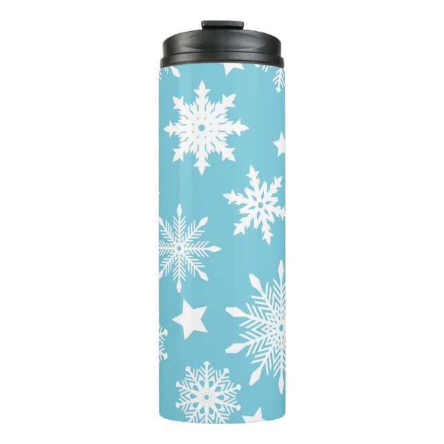 TERMO AZUL CON SNOWFLAKES DE VACACIONES BLANCAS (Anverso)