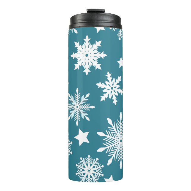 TERMO AZUL CON SNOWFLAKES DE VACACIONES BLANCAS (Anverso)