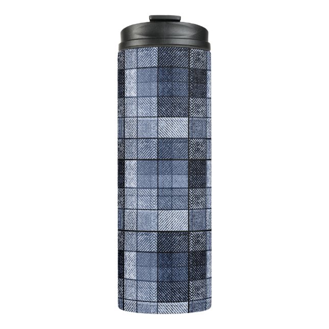 Termo Azul, denim, tartán, plaid. (Anverso)