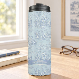 Termo Azul gris vintage impreso toile de jouy