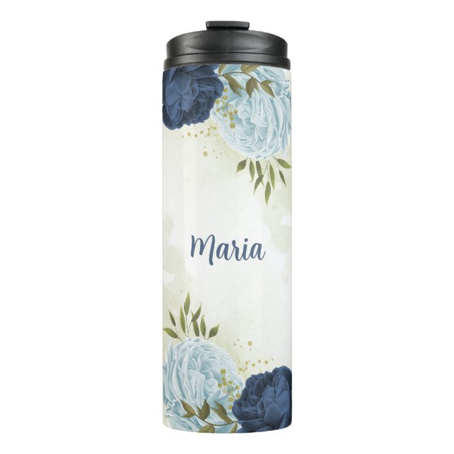 Termo azul marino polvoriento floral verde  (Anverso)