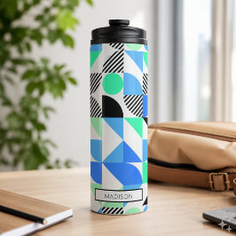 Termo Azul Moderno Personalizado Verde Menta Geométrico