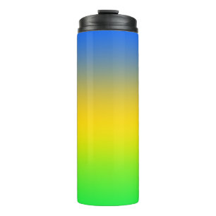 Termo Azul neón, amarillo, gradiente verde, oscuro.